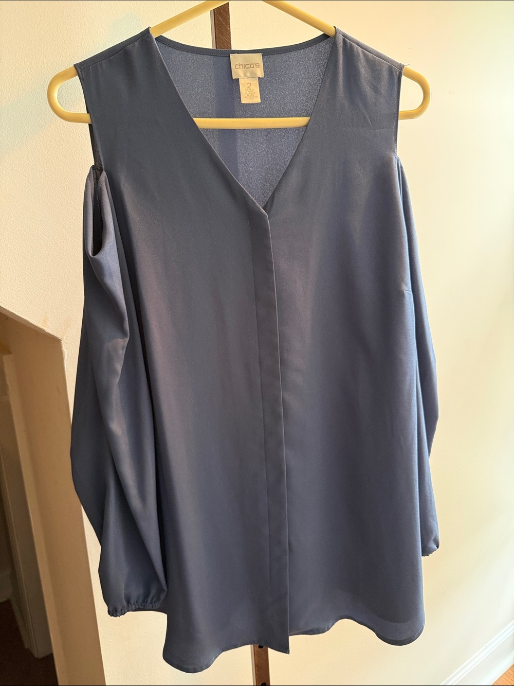 Chico's Slate Blue Cold-Shoulder V-Neck Blouse